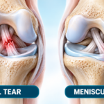 Meniscus Tear vs ACL Injury – 3D illustration comparing ACL ligament and meniscus cartilage tears