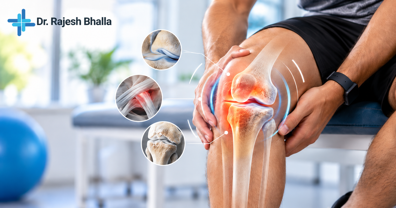 Knee Clicking Sound showing knee joint anatomy, cartilage and possible causes of clicking or popping noises